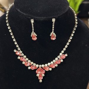 Pink Rhinestone Necklace/Earring Set